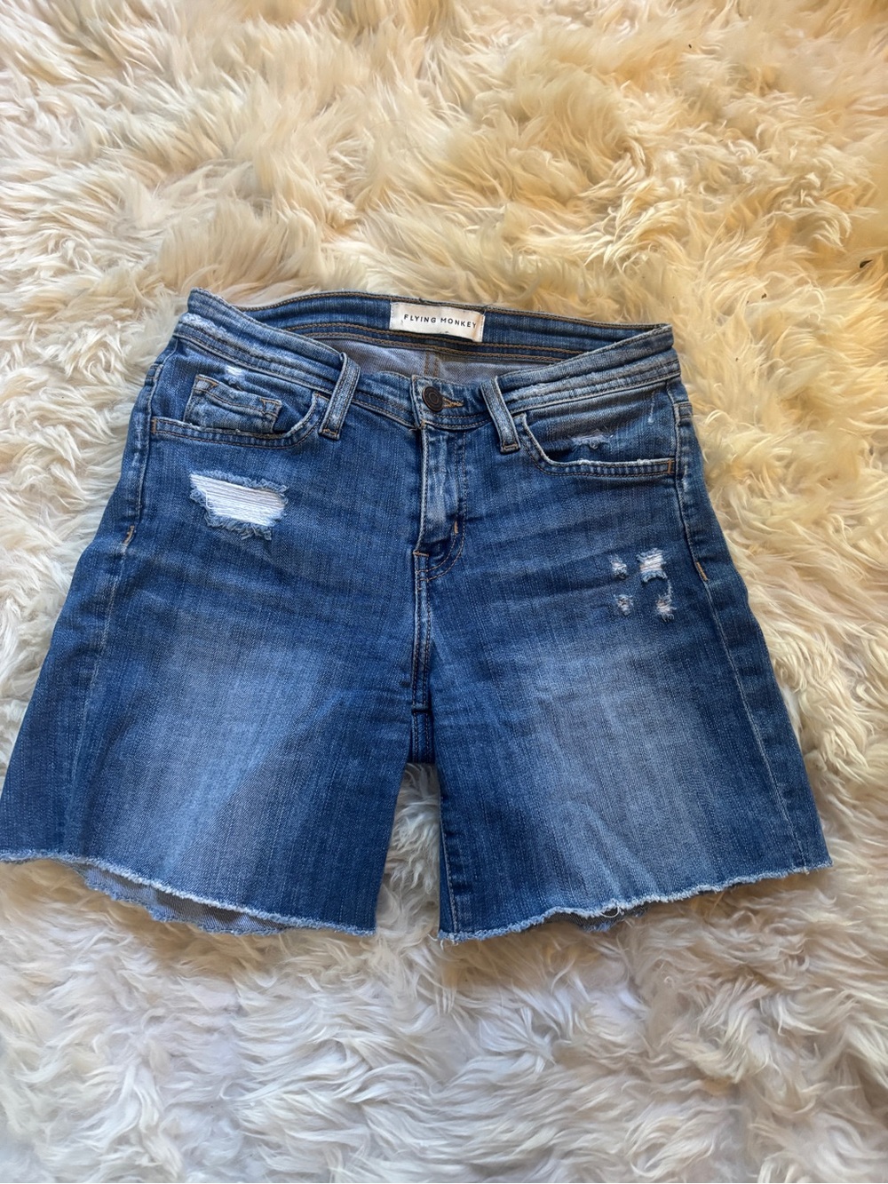 Flying Monkey Medium Blue Distressed Cutoff Denim Shorts